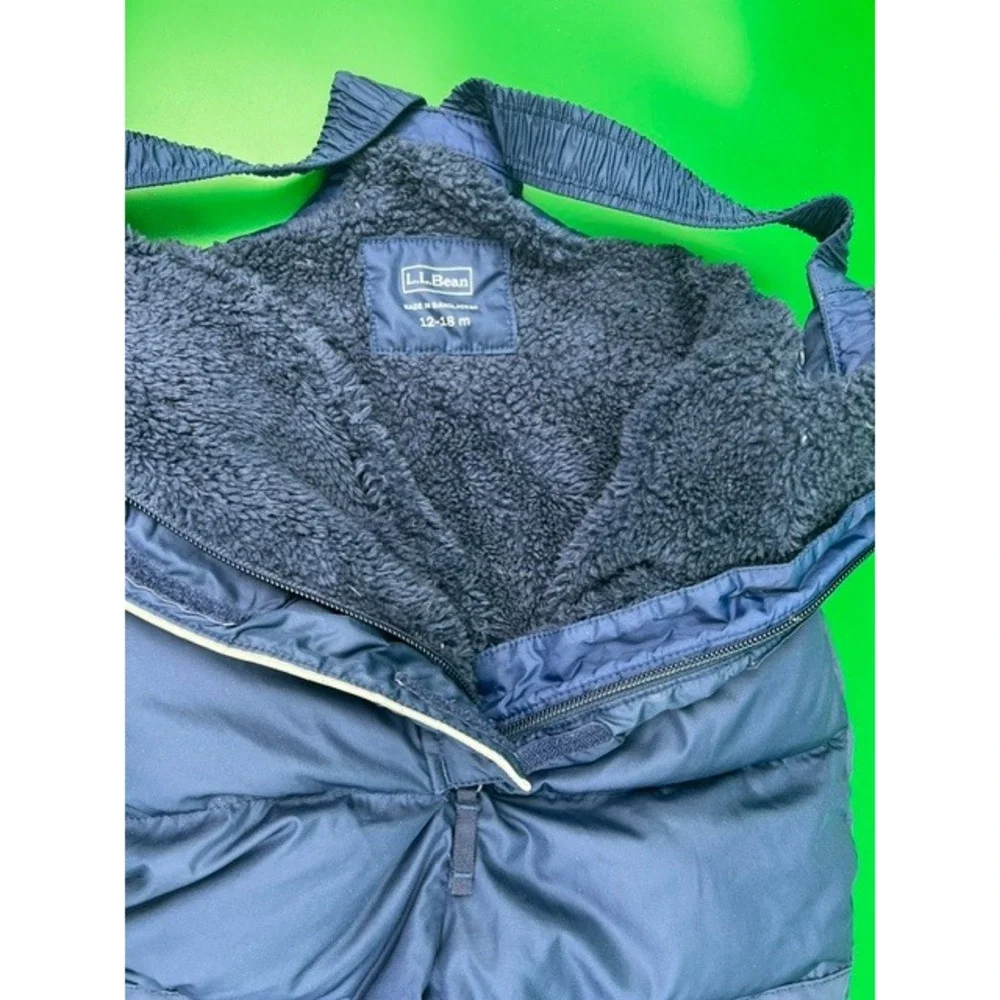 L.L. Bean Snow Bibs Kids 12-18M Navy Blue Fleece Lined Insulated Overalls